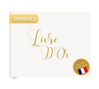 Plantvibes Livre D'or de Mariage - 120 Pages de Papier de Qualité Supérieure, Papier épais, ne Presse pas, Avec Titre Doré - Idéal pour les Mariages, Anniversaires, Livre D'or Bapteme (Blanc)