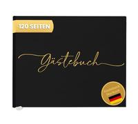 Plantvibes Livre d'or de Mariage Allemand de qualité supérieure - 120 Pages de Papier de qualité supérieure - Papier épais - Ne Pousse Pas - avec Titre doré - Idéal pour Les Mariages (Noir)