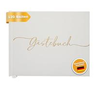 Plantvibes Livre d'or de Mariage Allemand de qualité supérieure - 120 Pages de Papier de qualité supérieure - Papier épais - Ne Pousse Pas - avec Titre doré - Idéal pour Les Mariages (Blanc)
