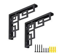 PLAOEGCN Support d'étagère Iron Art 2 pièces Support d'étagère mural en métal de style chinois supports triangulaires à angle droit de 90 ° noir avec vis(135mm*165mm)