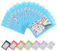 Plaphy Lot de 100 Pochons Zip Holographiques Refermables avec Fenêtre, Sachets Zip Hermétiques avec Intérieur en Aluminium, Pochettes Mylar Plastiques pour Emballage et Aliments (Bleu, 8 x 13 cm)