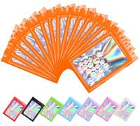 Plaphy Lot de 100 Pochons Zip Holographiques Refermables avec Fenêtre, Sachets Zip Hermétiques avec Intérieur en Aluminium, Pochettes Mylar Plastiques pour Emballage et Aliments (Orange, 12 x 20 cm)