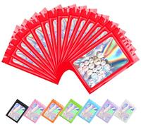 Plaphy Lot de 100 Pochons Zip Holographiques Refermables avec Fenêtre, Sachets Zip Hermétiques avec Intérieur en Aluminium, Pochettes Mylar Plastiques pour Emballage et Aliments (Rouge, 9 x 16 cm)
