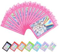 Plaphy Lot de 100 Pochons Zip Holographiques Refermables avec Fenêtre, Sachets Zip Hermétiques avec Intérieur en Aluminium, Pochettes Mylar Plastiques pour Emballage et Aliments (Rose, 7 x 10 cm)