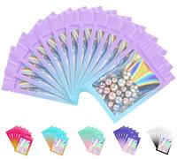 Plaphy Lot de 100 Pochons Zip Holographiques Refermables avec Fenêtre, Sachets Zip Hermétiques Colorés, Pochettes Mylar Plastiques pour Emballage et Aliments (Dégradé Bleu et Violet, 7,5 x 12 cm)