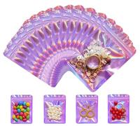 Plaphy Lot de 100 Pochons Zip Holographiques Refermables, Sachets Zip Hermétiques Revêtus d'Aluminium, Pochette Rose en Plastique Mylar pour Emballage et Aliments (Holographique Rose, 10,5 x 15 cm)