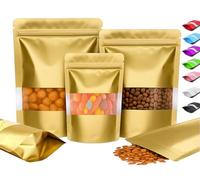 Plaphy Lot de 100 Sachets Doypack Colorés avec Fenêtre, Pochettes Zip Hermétiques Aluminium, Sac Mylar Alimentaire Autoportant Refermable pour Stockage, Conservation et Emballage (Doré, 18 x 26 cm)