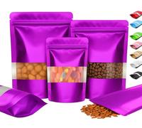 Plaphy Lot de 100 Sachets Doypack Colorés avec Fenêtre, Pochettes Zip Hermétiques Aluminium, Sac Mylar Alimentaire Autoportant Refermable pour Stockage, Conservation et Emballage (Violet, 10 x 15 cm)