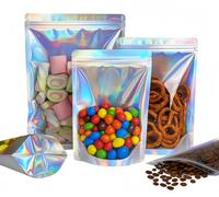 Plaphy Lot de 100 Sachets Doypack Holographiques à Fond Plat, Pochettes Zip Hermétiques Aluminium, Sac Mylar Alimentaire Autoportant Refermable pour Stockage, Conservation et Emballage (15 x 22 cm)
