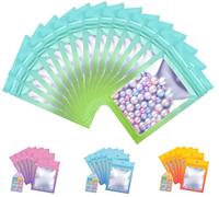 Plaphy Lot de 100 Sachets Zip Hermétiques Refermables avec Fenêtre, Pochettes Mylar avec Intérieur en Aluminium, Pochon Zippé Plastique pour Emballage et Aliment (Dégradé Bleu et Vert, 12 x 18 cm)