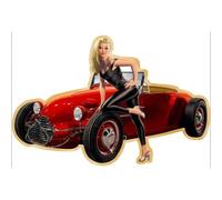 Plaque 41x27cm Pin Up Et Voiture Cabriolet Rouge Tole Emboutie