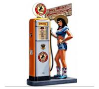 Plaque 50x30cm Pin Up A Chapeau Et Pompe Essence Tole Emboutie