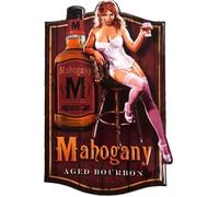 Plaque 60x39cm Pin Up Et Bouteille Bourbon Mahogany Tole Emboutie