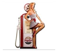 Plaque 70x45cm Pin Up Robe Vichy Pompe A Essence Tole Emboutie