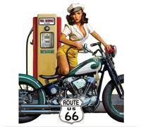 Plaque 70x60cm Pin Up Moto Et Pompe A Essence Jaune Tole Emboutie