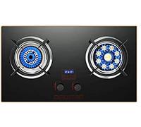 Plaque à gaz à 2 brûleurs, poêle à gaz avec flamme droite à lame de 5,0 kW + flamme à turbine à injection directe à neuf cavités, plaque à gaz intégrée avec allumage électronique pulsé et