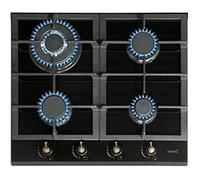 Cata , Plaque à gaz en verre, série Rustic, modèle : RCI 631 BK, largeur 58 cm, 4 brûleurs à gaz, gaz naturel, comprend des injecteurs de gaz butane, finition en verre noir