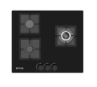 Plaque à gaz EVVO V65 en verre, 3 brûleurs avec Wok, verre trempé noir, allumage électrique, compatible gaz naturel et butane