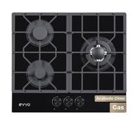 Plaque à gaz EVVO V66 en verre, 3 brûleurs avec Wok, verre trempé noir, allumage électrique, gaz naturel et butane