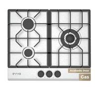 Plaque à gaz EVVO V66 Inox, 3 brûleurs avec wok, acier inoxydable, allumage électrique, gaz naturel et butane