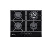 Plaque à gaz EVVO V70 en verre, 4 brûleurs avec Wok, verre trempé noir, allumage électrique, gaz naturel/butane