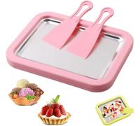 Plaque à Glace Roulée pour la Maison 2026 - Bac en Acier Inoxydable avec 2 Raclettes, Kit DIY pour Préparation Facile de Crème Glacée, Idéal Enfants, Famille et Fêtes (Rose)