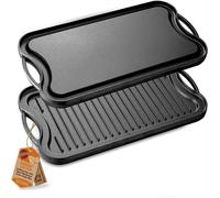 NutriChef Plancha en fonte pour induction réversible compatible gaz, vitrocéramique, électrique Noir