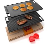 Plaque À Griller Réversible En Fonte-Plancha Pour Induction-Poêle Gril Et Plaque Lisse De 45,7 Cm-Compatible Avec Deux Brûleurs,