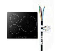 Plaque à Induction 3 Feux 59 cm Table de Cuisson Encastrable 6200 W 9 Niveaux de Chauffe pour Cuisine Camping-car Électrique