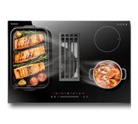 Plaque à Induction 4 Feux avec Hotte Aspirante 135W, Plaque Induction Encastrable 77cm, Table de Cuisson Induction avec Zones Flexibles, Boost, Minuterie, Sécurité Enfants, 6400W, 220V, Karinear