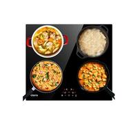 plaque à induction encastrée - 4 foyers - 6000w - commandes tactile - 9 niveaux - minuteur - verrouillage enfant - l 59cm