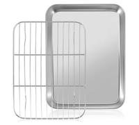 Plaque à Pâtisserie avec Grille 23.5 X 17.5 X 2.5 cm, Rectangulaire Plaque de Cuisson en Acier Inoxydable, Mini Plaque de Cuisson avec Grille Four Universelle pour Cuisson, Friture et Service