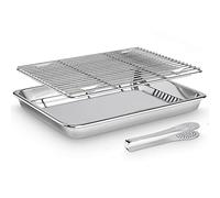 Plaque à Pâtisserie avec Grille Plaque de Cuisson de Refroidissement en Acier Inoxydable Plat à Rôtir Rectangulaire avec Pince De Cuisine pour Les Barbecues, 40x30x2.5CM