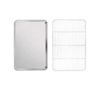 Plaque à pâtisserie en acier inoxydable, avec grille de refroidissement, quart de feuille de boulangerie en métal, poêle antiadhésive en rouleau de gelée for four Pour GâTeaux(Medium pan and rack)