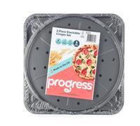 Plaque à pizza et plateau à frites 2 pièces Progress - Revêtement antiadhésif, Empilable, Plaques de four 31 cm, Compatible lave-vaisselle, Facile à nettoyer, Fabriqué au Royaume-Uni, Garantie 5 ans,