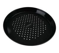FMprofessional Plaque à pizza ronde perforée 9206 – Acier émaillé Noir 32 x 3 cm