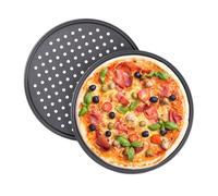 Relaxdays Plaque à Pizzas, Lot de 4, Plat Four perforé, Trous, Acier au Carbone, Moule, Antiadhésif, Rond, ∅ 32 cm, Gris