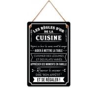 Plaque à suspendre - Artisanal - Règles de la cuisine - Métal - Bois - 30 cm