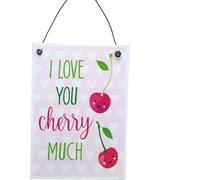 Plaque à suspendre "Cerise" 17cm x 12cm 4pcs - Plaque décorative avec déclaration d'amour fruitée