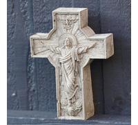 Plaque à suspendre en pierre Jésus sur la croix | Statue chrétienne religieuse de jardin Décoration d'extérieur Sculpture britannique faite à la main