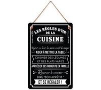 Plaque à suspendre relief - Règles de la cuisine 30 cm NOIR G