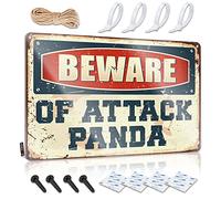 Plaque accessoire imperméable - Impression rétro vieillie pour café, pub et maison - Décoration de chambre pré-percée - Panda avec inscription « Beware Of Attack » (20 x 30 cm)