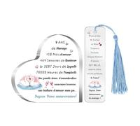 Plaque Acrylique Marque-page 2 Pièces Ensemble Couples Mariage Anniversaire Femme Mari Amour Femmes Hommes Cadeaux Saint Valentin Célébration Personnalisée de l’amour Âme Sœur Souvenirs (9 ans)