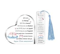 Plaque Acrylique Marque-page 2 Pièces Ensemble Couples Mariage Anniversaire Femme Mari Amour Femmes Hommes Cadeaux Saint Valentin Célébration Personnalisée de l’amour Âme Sœur Souvenirs (15 ans)
