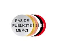 Plaque Adhésive Pas de Publicité - Plaque Boite Aux Lettres - Diamètre 6 cm - Aspect Argent Brossé avec Écriture Arial Noir