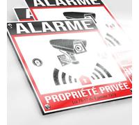 Plaque Alarme Sécurité 130x130mm Dibond 2mm + 2 Autocollants Vidéo Surveillance - Panneau Maison Sous Surveillance
