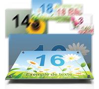 Plaque aluminium/polyethylene numéro rue décorative - pour maison, garage, porte, et boite aux lettres - collection fleur : 2 lignes personnalisables