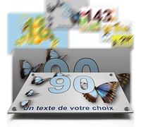 Plaque aluminium/polyethylene numéro rue décorative - pour maison, garage, porte, et boite aux lettres - collection papillon : 2 lignes personnalisables