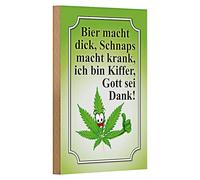 Plaque amusante en bois - Inscription « Bier macht dick » - Inscription « Kiffer macht dick » - 12 cm x 18 cm