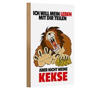 Plaque amusante en bois « Leben teilen, Kekse behalten » | Lion de bande dessinée avec biscuits | Décoration pour cuisine et salon | 12 cm x 18 cm